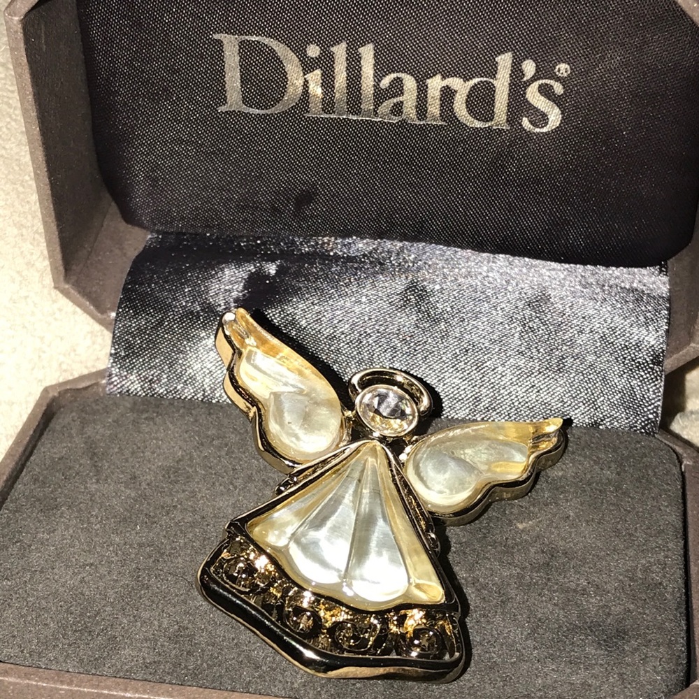 Large angel Brooch with faceted crystal head &abalone look Wings